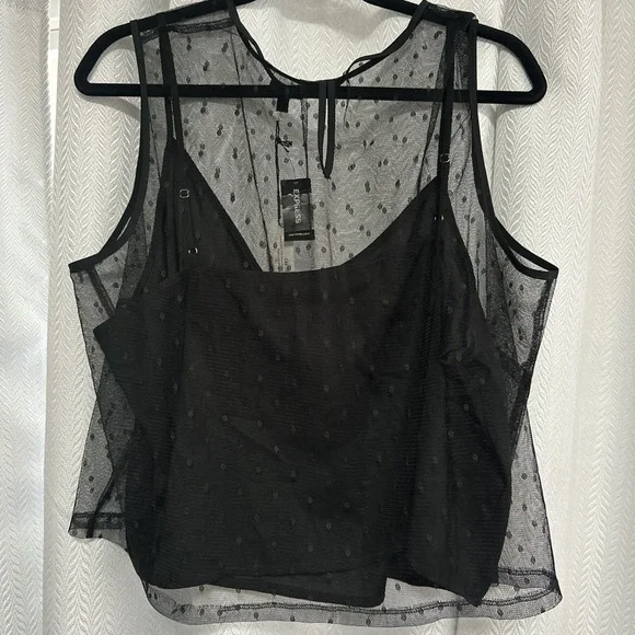 Express NWT Chic Sheer Black Polka Dot Blouse - Picture 3 of 3